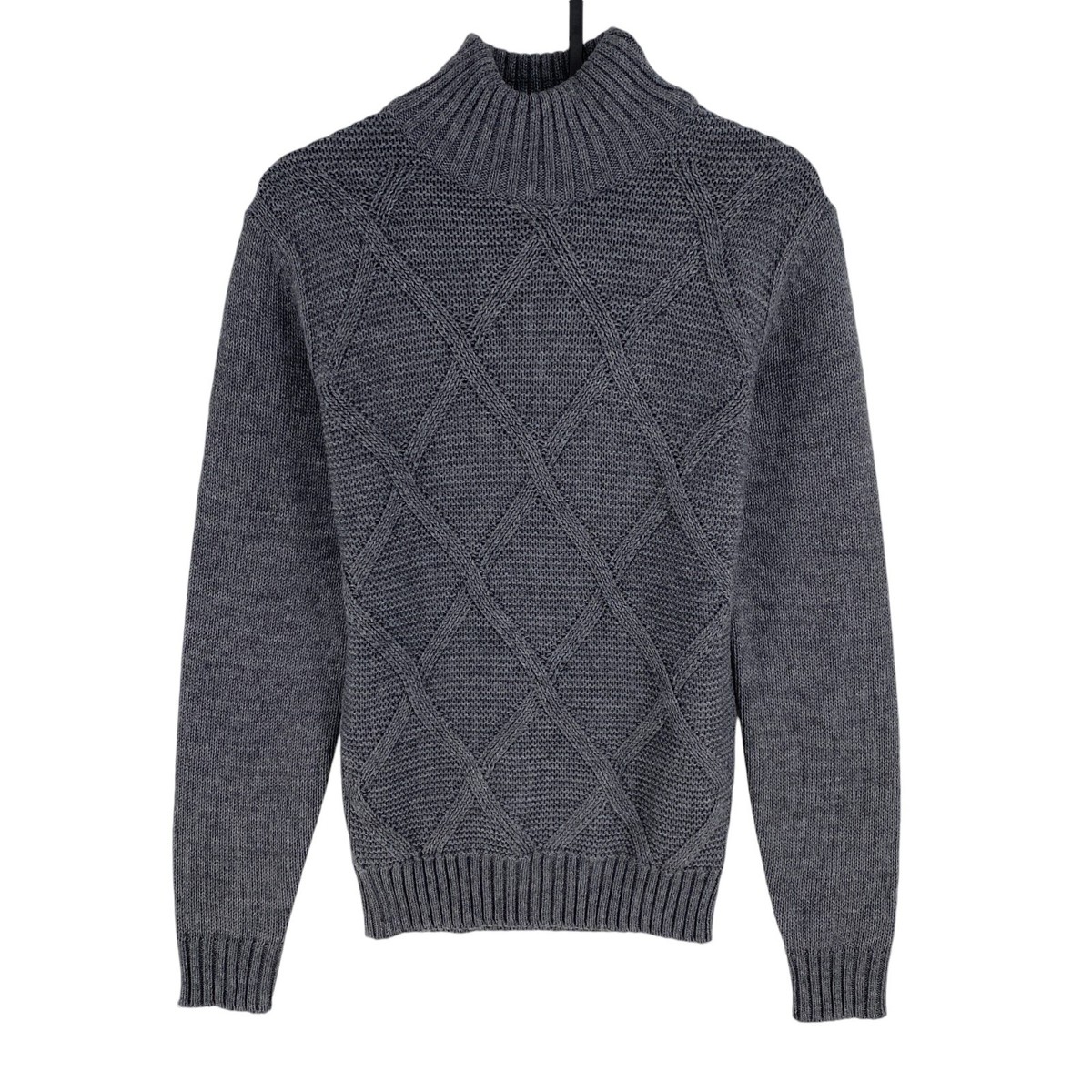 Izac Men Grey Wool Blend High Neck Sweater Sweatshirt Jumper Size