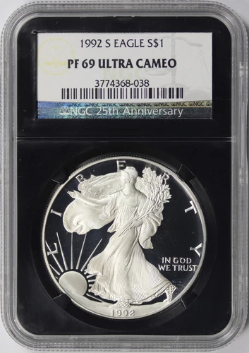 1992-S Proof $1 American Silver Eagle NGC Retro PF69UCAM 25th Anniversary Label