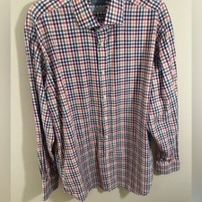 Thomas Dean TD Shirt Men Button Down burgandy Plaid Long Sleeve XL