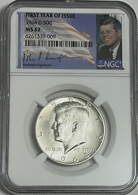 1964 D NGC MS67 Silver Kennedy Half Dollar First Year Issue JFK