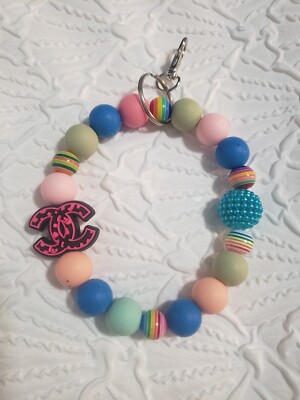 Keychain Multiple Colors Beaded Silicone Wristlet Handmade