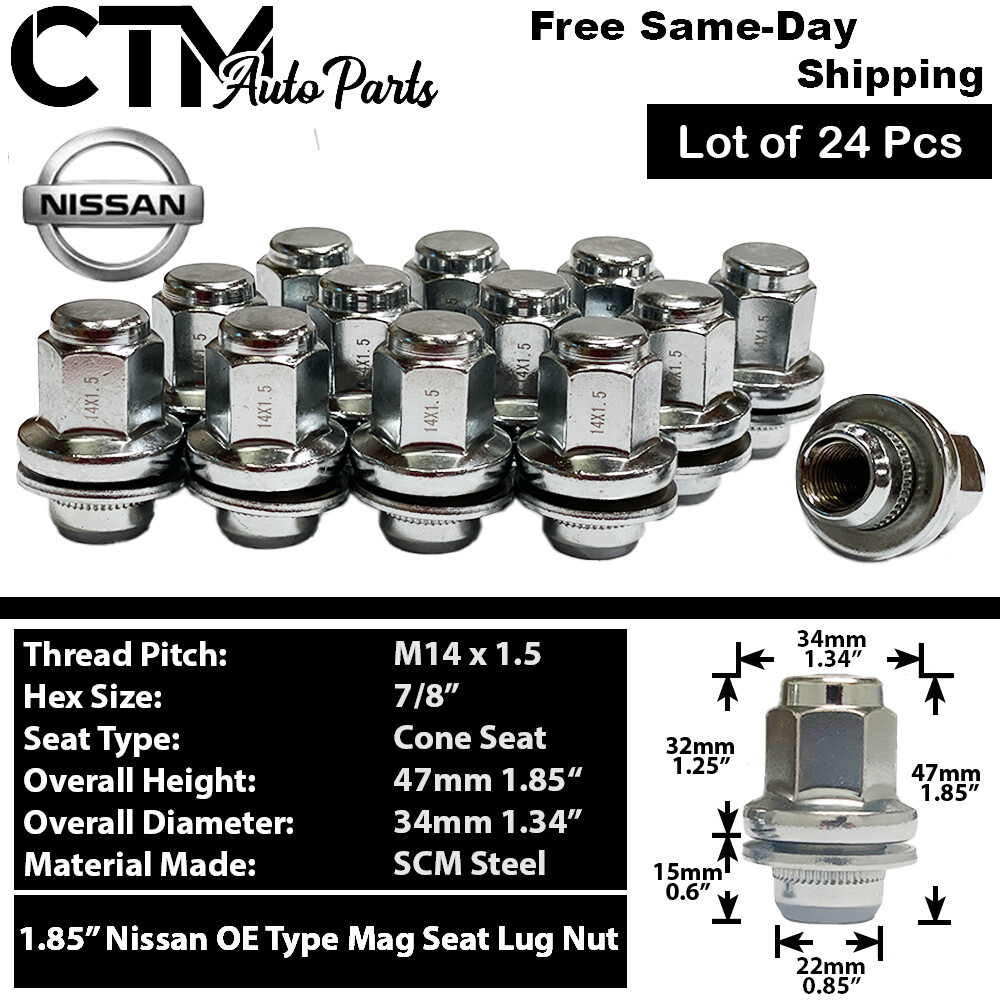 24x Chrome OEM Factory M14x1.5 Lug Nuts Fit Armada/Titan XD