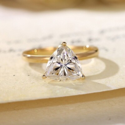 2Ct Trillion Cut Simulated Diamond Womens Solitaire Ring 14k Yellow Gold Finish