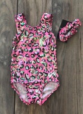 NWT GK Elite Pink Cheetah Leopard Gymnastics Leotard Child X-Small CXS 2-4T