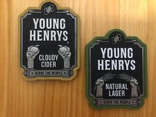 Set (2) Young Henrys "Cloudy Cider" & "Natural Lager" Beer Tap Badges