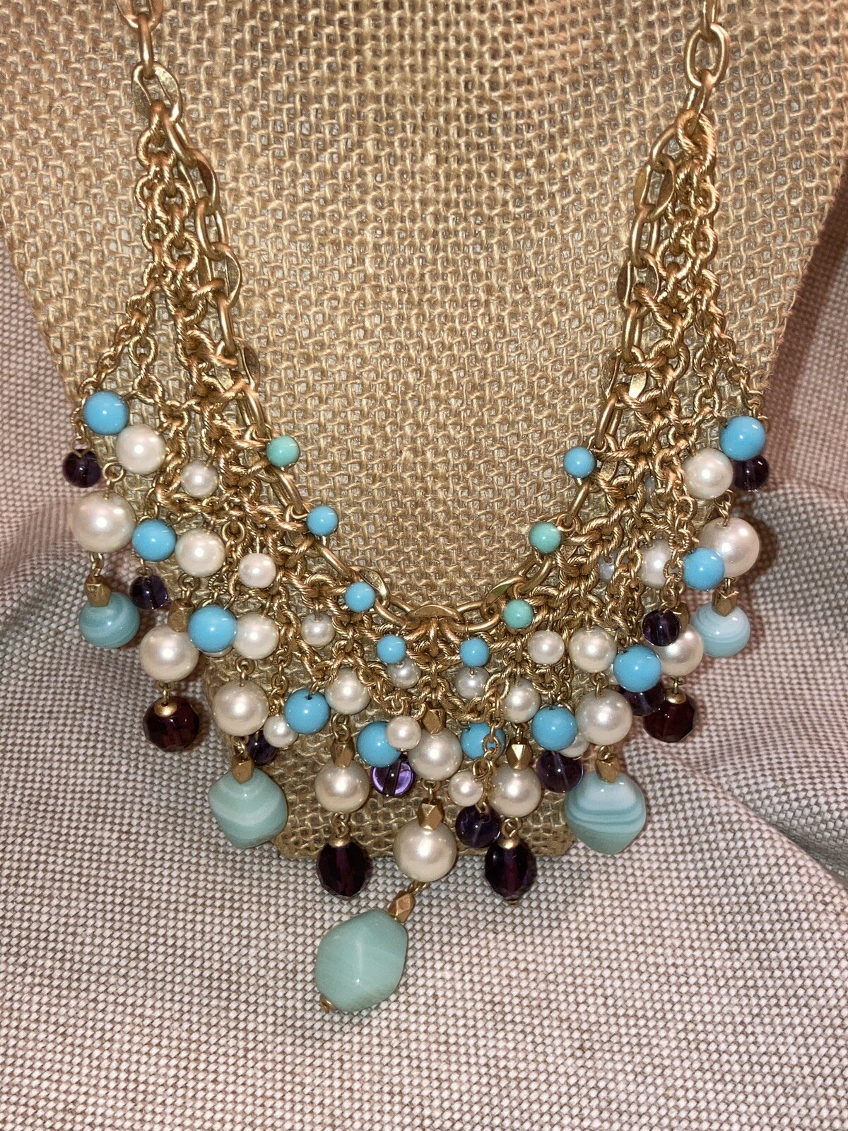 Carol Lee Multi Stone Bib Collar Statement Gold N… - image 15