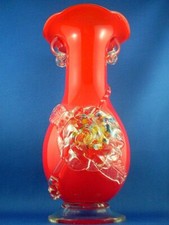 Rare 1880+ Victorian STEVENS WILLIAMS England RED Art Glass Vase Splatter Flower
