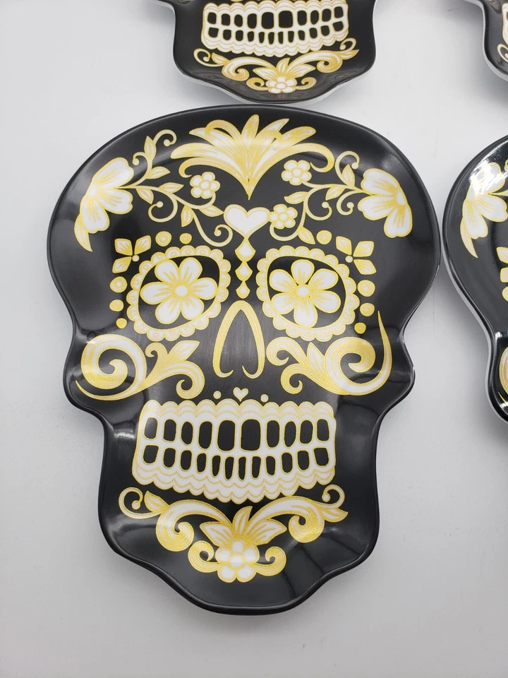 Nicole Miller Calavera de Azúcar Juego de 4 Platos de Melamina Halloween Día de Muertos Foto 2 de 4