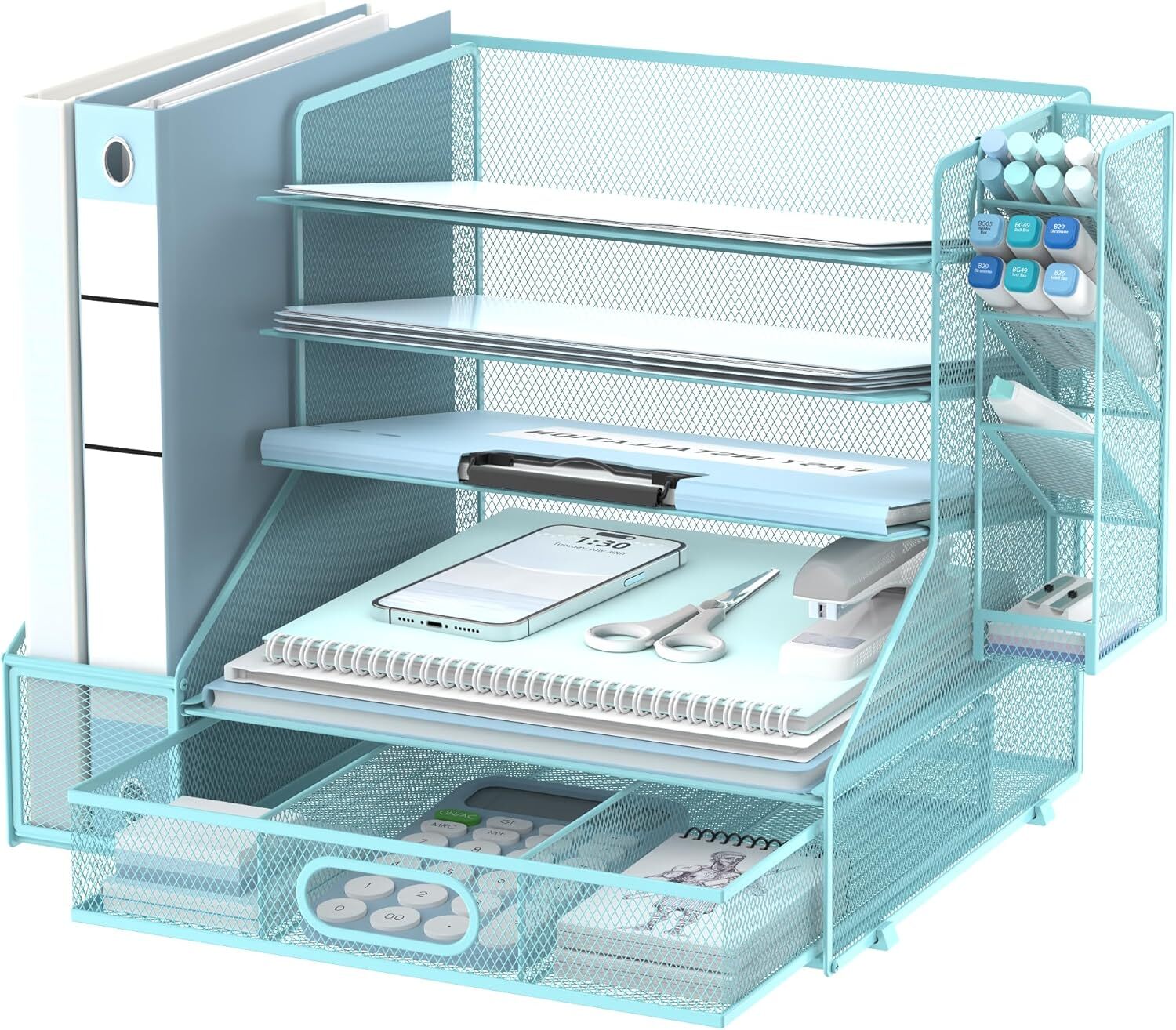 5-Tier Mesh Desk Organizer with File Holder and Letter Tray Drawers