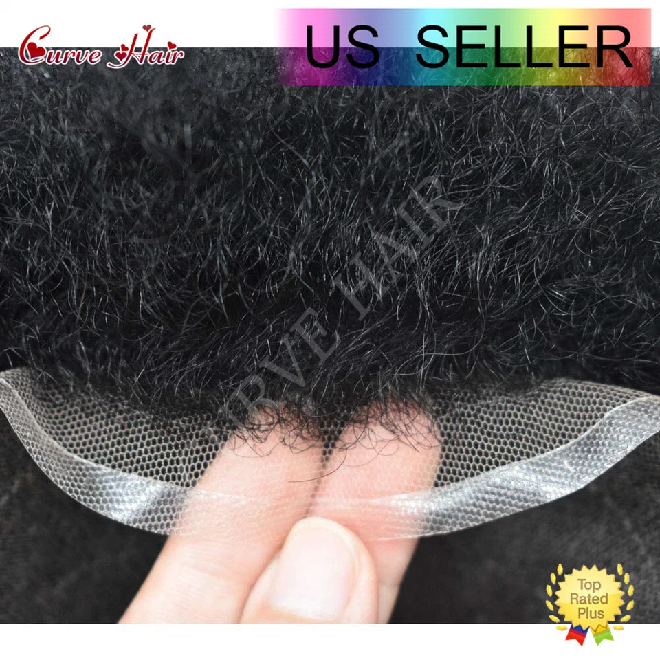 Full Lace Hair Units for Black Men Afro Curly African American Toupee Hairpiece - Image 2 of 4