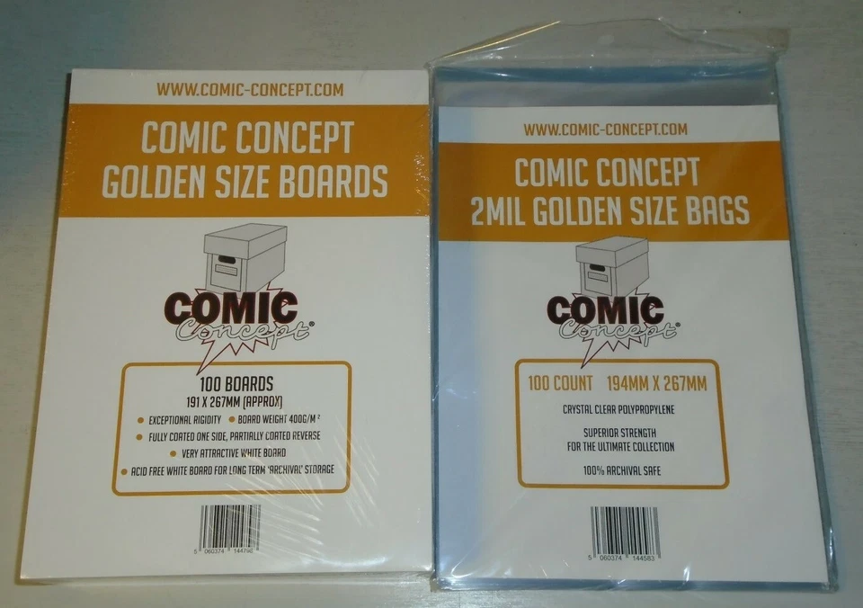 100 x GOLDEN AGE COMIC BACKING ( BOARDS AND BAGS ) COMIC CONCEPT STORAGE