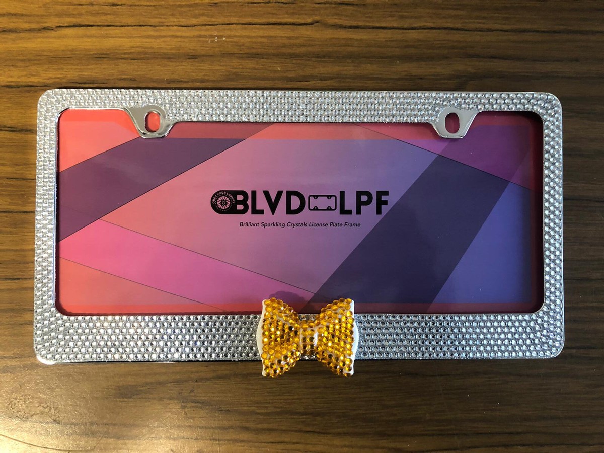 Clear 7 Rows Bling Diamond Crystal License Plate Frame With Gold