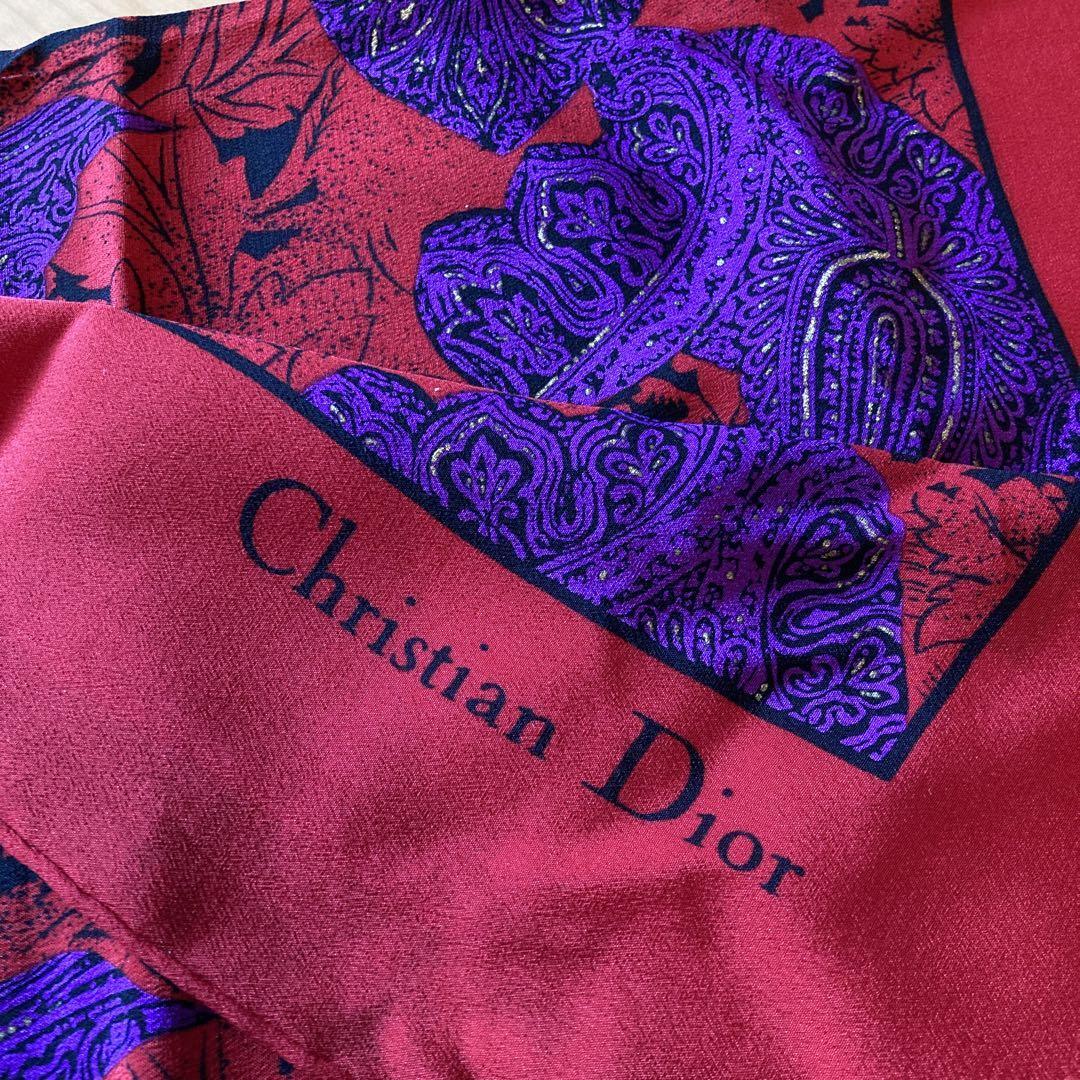 Christian Dior large scarf 87cm 34″ square silk paisley red