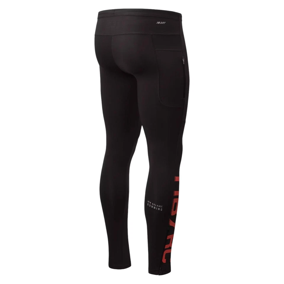 NEW BALANCE MEN'S PRINTED IMPACT RUN LEGGINGS TIGHTS BLACK GYM TRAINING WORKOUT - Image 2 of 2