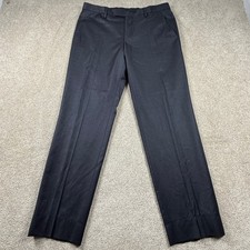 Hugo Boss Mens 35 Charcoal Grey Dress Pants Wool Blend Flat Front Trousers
