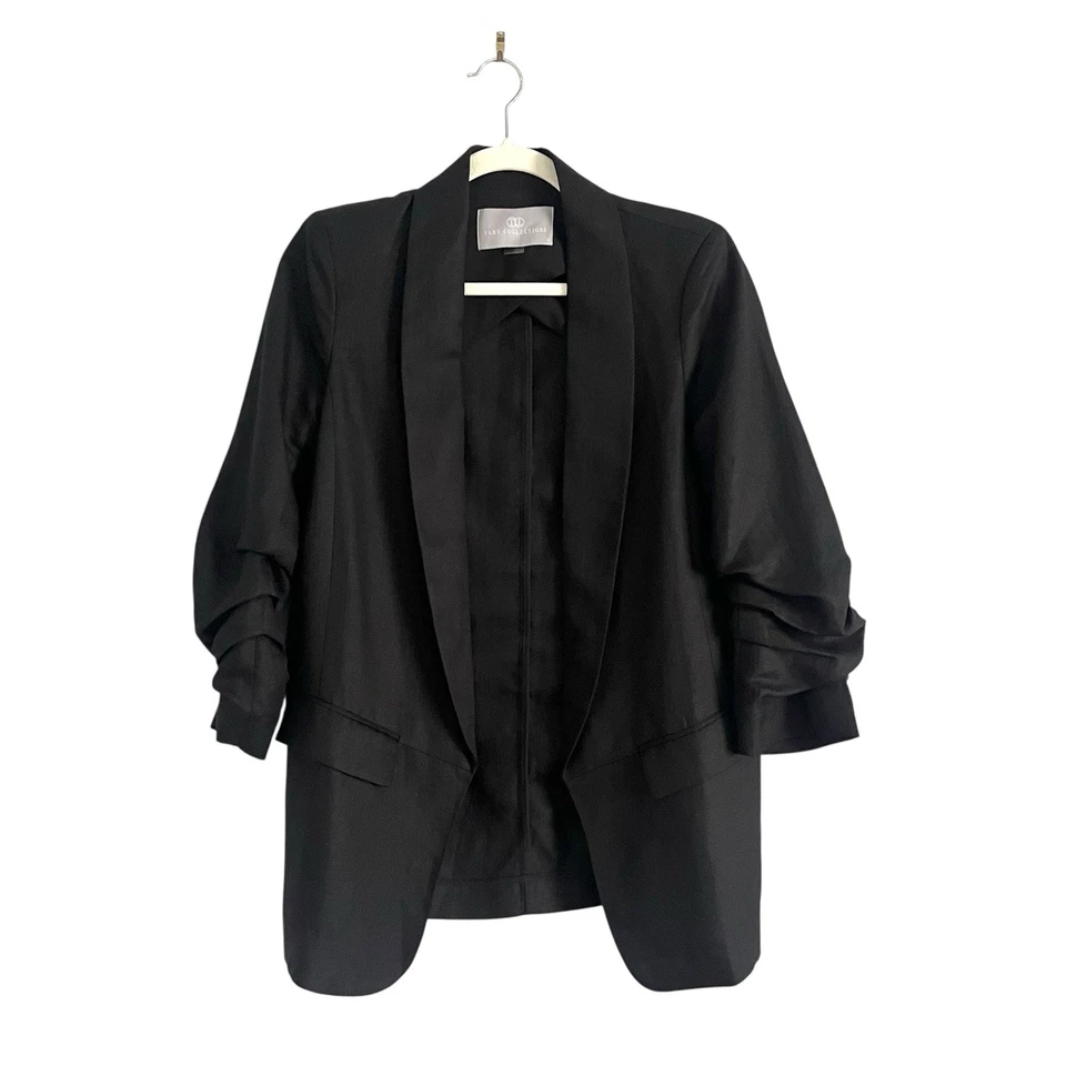 Blazer TART Kia Lino Tencel Manga Acanalada Negro Pequeño Minimalista Informal Elegante Foto 2 de 4