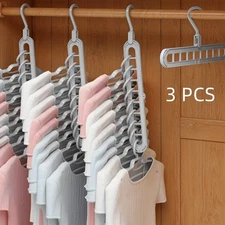 3pcs Foldable 9-Hole Clothes Hangers Space-Saving Closet Organizers - NEW
