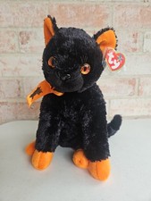 TY Beanie Buddy FRAIDY Cat 9.5" Plush Stuffed Toy Black Orange Ears Bows Tags