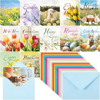 60 Sets Religious Easter Cards Bulk Christian Easter Cards with Envelopes and St
