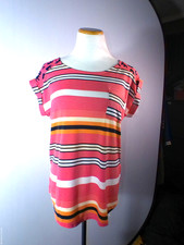 Colorful Striped Lightweight  Sz S Office Wear Blouse with Playful Elephants