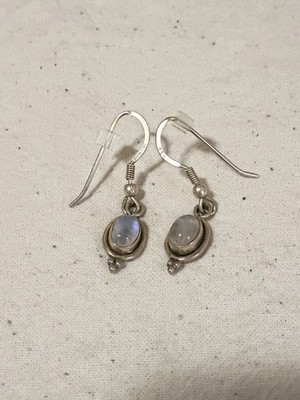 Sterling Silver Oval Rainbow Moonstone Dangle Earrings 0108 D14