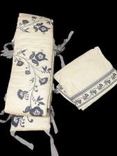 Serena  Lily Embroidered Crib Skirt White Blue Floral Baby Bedding Set