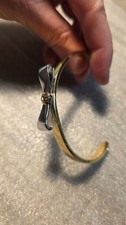 Henri Bendel Silver Gold Duo Tone Bow Cuff Bracelet with White Crystals