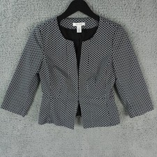 White House Black Market Blazer Womens 4 Black White Geo Jacket Peplum Career