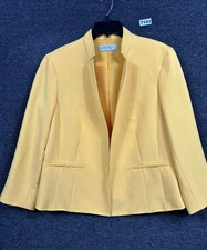 Kasper Collarless Open-Front Blazer Jacket Womens Size 12 Yellow Long-Sleeve 