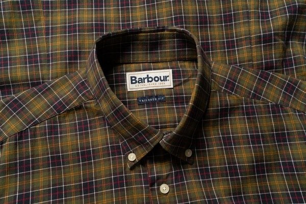 Men Barbour Shirt Brown Cotton M