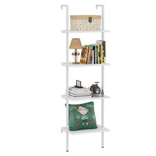 4Tier Ladder Shelf Metal Industrial Bookshelf White Wooden Tall Open Storage