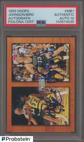 Magic Johnson & Larry Bird Dual Signed 1993 Hoops #MB1 PSA/DNA DUAL AUTO 10