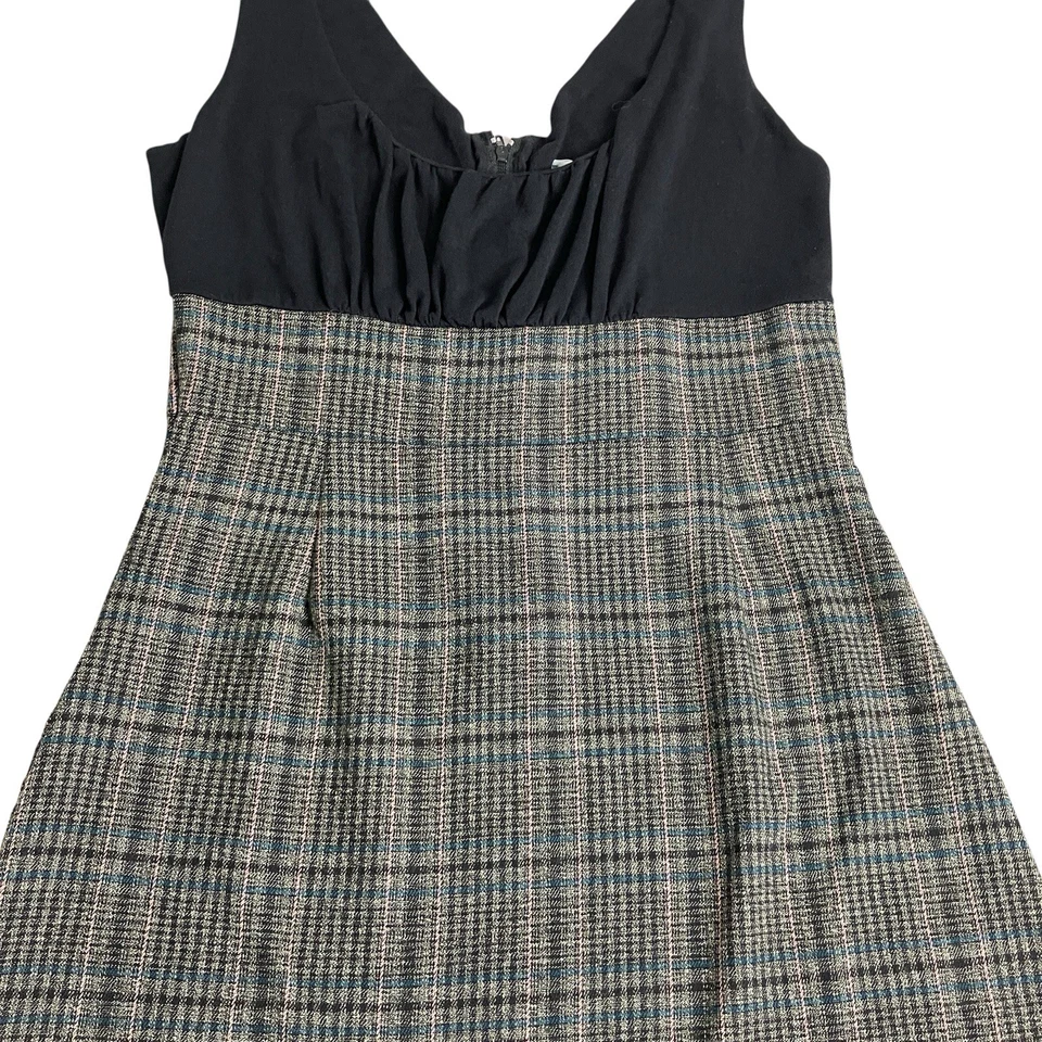 Y2K Derek Heart Mini Dress Womens M Black Plaid Empire Waist Academia Grunge - Image 2 of 4