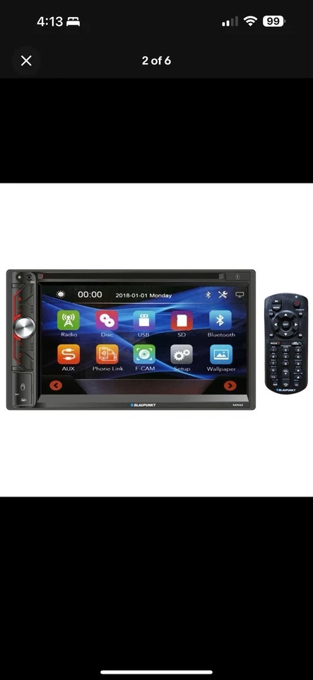 Blaupunkt 6.9" 2-Din Touchscreen DVD AM FM Receiver w/Bluetooth & Remote -NAPA65 - Image 2 of 4