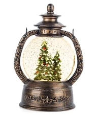 Christmas Tree Snow Globe Lantern-Glittering Light Up Three Christmas Trees