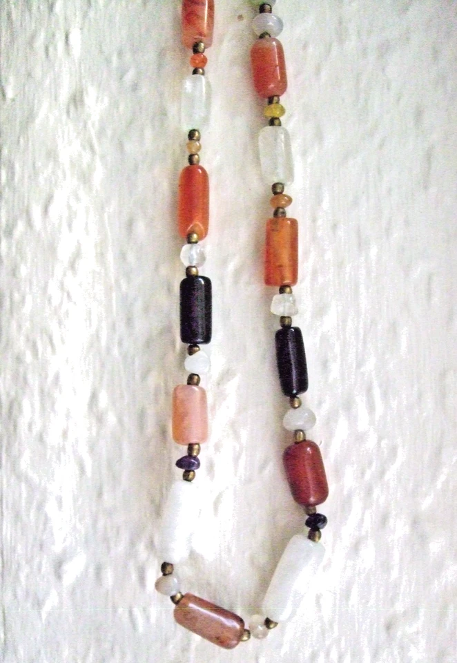 Real Ágata Roja Calcedonia Aventurina Gema Colorido Multi Cuentas Collar De Colección Foto 2 de 4