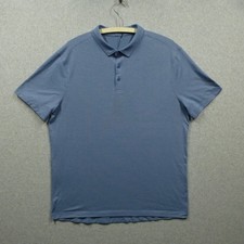Lululemon Polo Shirt Men Large Blue Striped Short Sleeve Golf Casual Performance