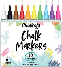 Chalk Markers Fine Tip 10 Pack, 1mm Extra Fine Point - Neon Liquid Chalk Pe...