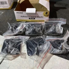 Docrok Adhesive Towel Hooks 6-Pack Black | Wall Mount No Drill Bathroom