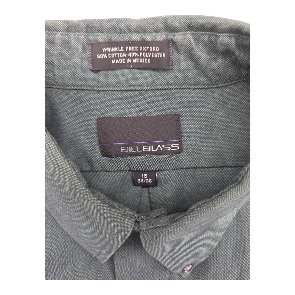 Camisa Bill Blass sin arrugas Oxford verde abotonada manga larga para hombre 18 34/35 Foto 2 de 4