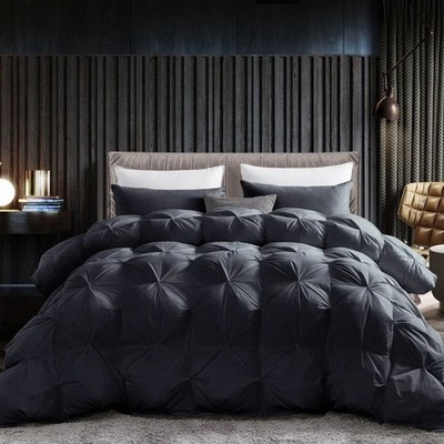Luxurious All-Season Black Pinch Pleat Oversize Goose Down Comforter Duvet