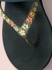 Skechers Cali Meditation Daisy Delight Yoga Foam Women Sz 10 Navy Blue Flip Flop