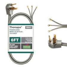 3 Prong Dryer Extension Cord, Gray - 6 Foot Power Cord, 10/3 SRDT, 30 Amp