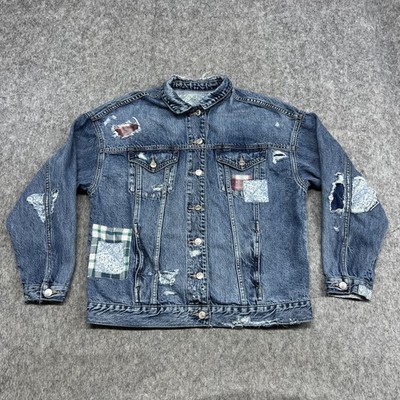 American Eagle Outfitters Jacket Womens M Blue Denim Patchwork