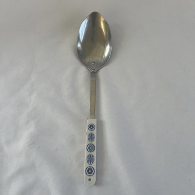 Vtg Ace USA Stainless Large Serving Spoon Geometric Flower White Blue Purple