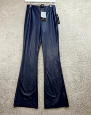 Bagatelle Faux Leather Pants Women Small Blue  Flared Leg High-Rise 70s Dicso