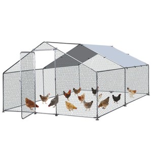 Large Walk-in Chicken Coop 10x13ft Metal Run Poultry Cage with Waterproof Cover