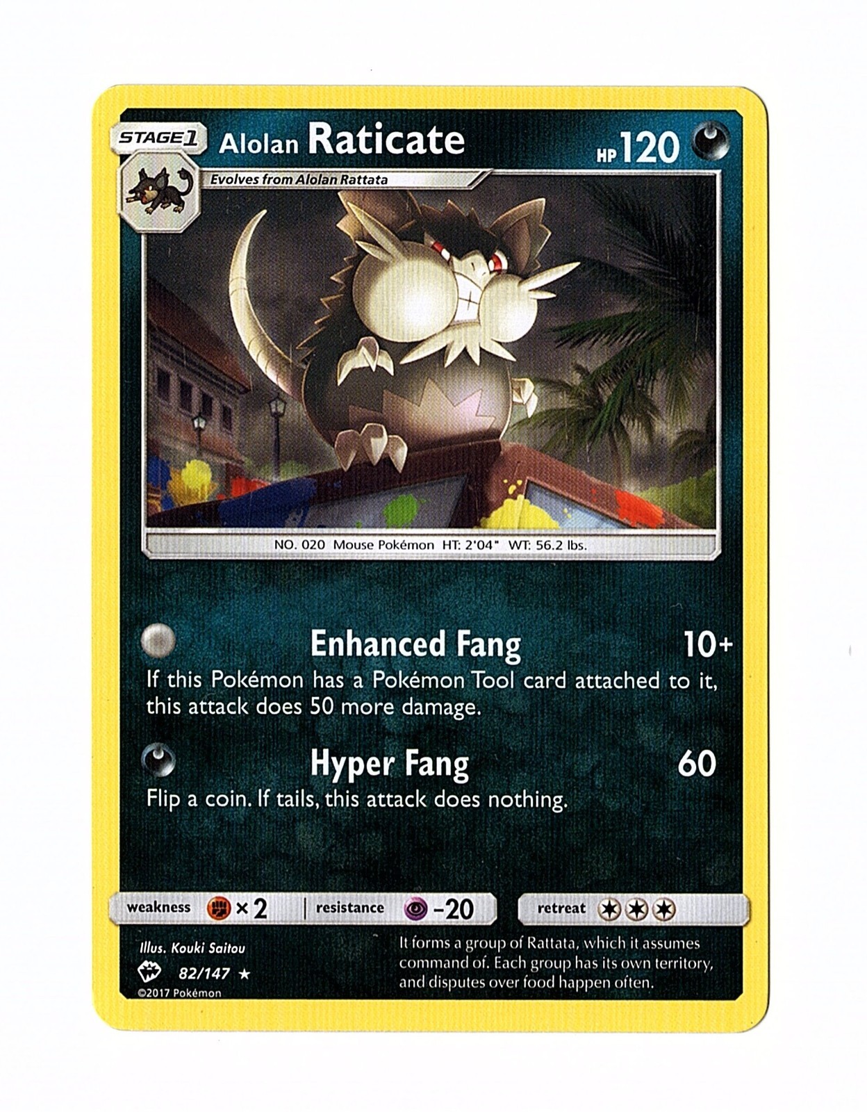 Alolan Raticate 82/147 Sm-Burning Shadows Regular Rare - Pokemon Card LP