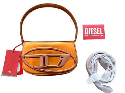 DIESEL Orange 1DR Iconic Shoulder Bag in Mirrored Leather - New