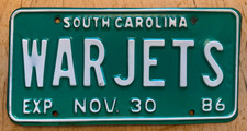 SOUTH CAROLINA VANITY LICENSE PLATE " WAR JETS " SC F-16 F-22 F-35 A-10 B-52 B-1